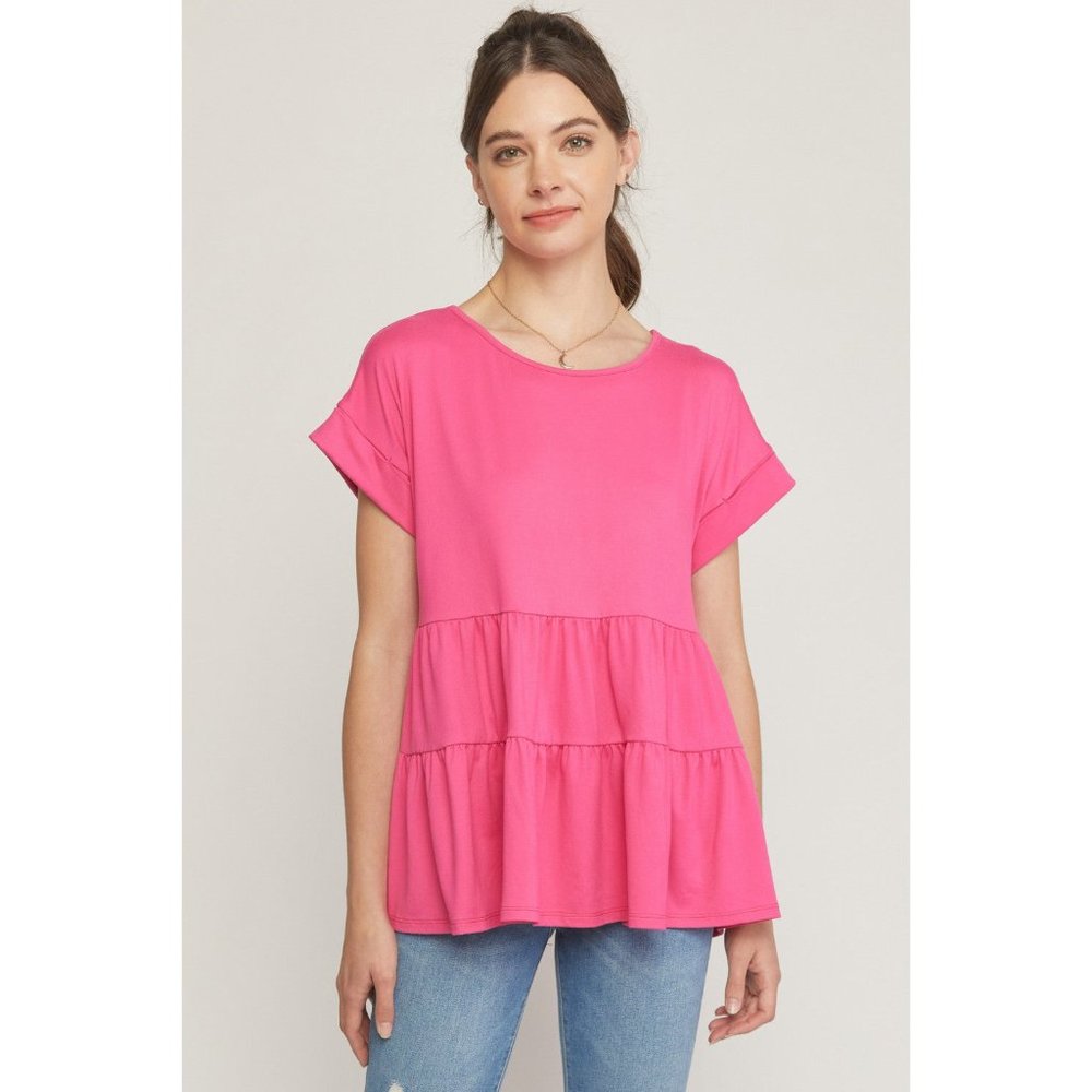 Entro Short Sleeve Tiered Tunic, Pink